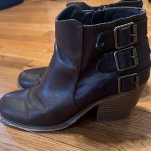 Maurices Dark Brown Ankle Boots with Triple Buckle